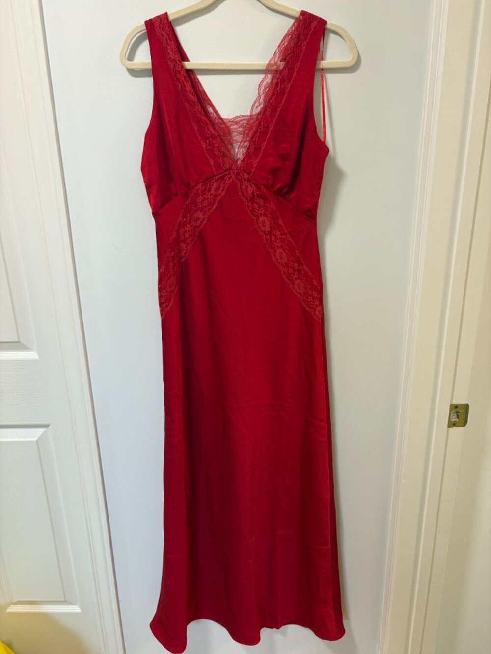 Red Lace-Trim Maxi Slip Dress - Picture 3 of 13